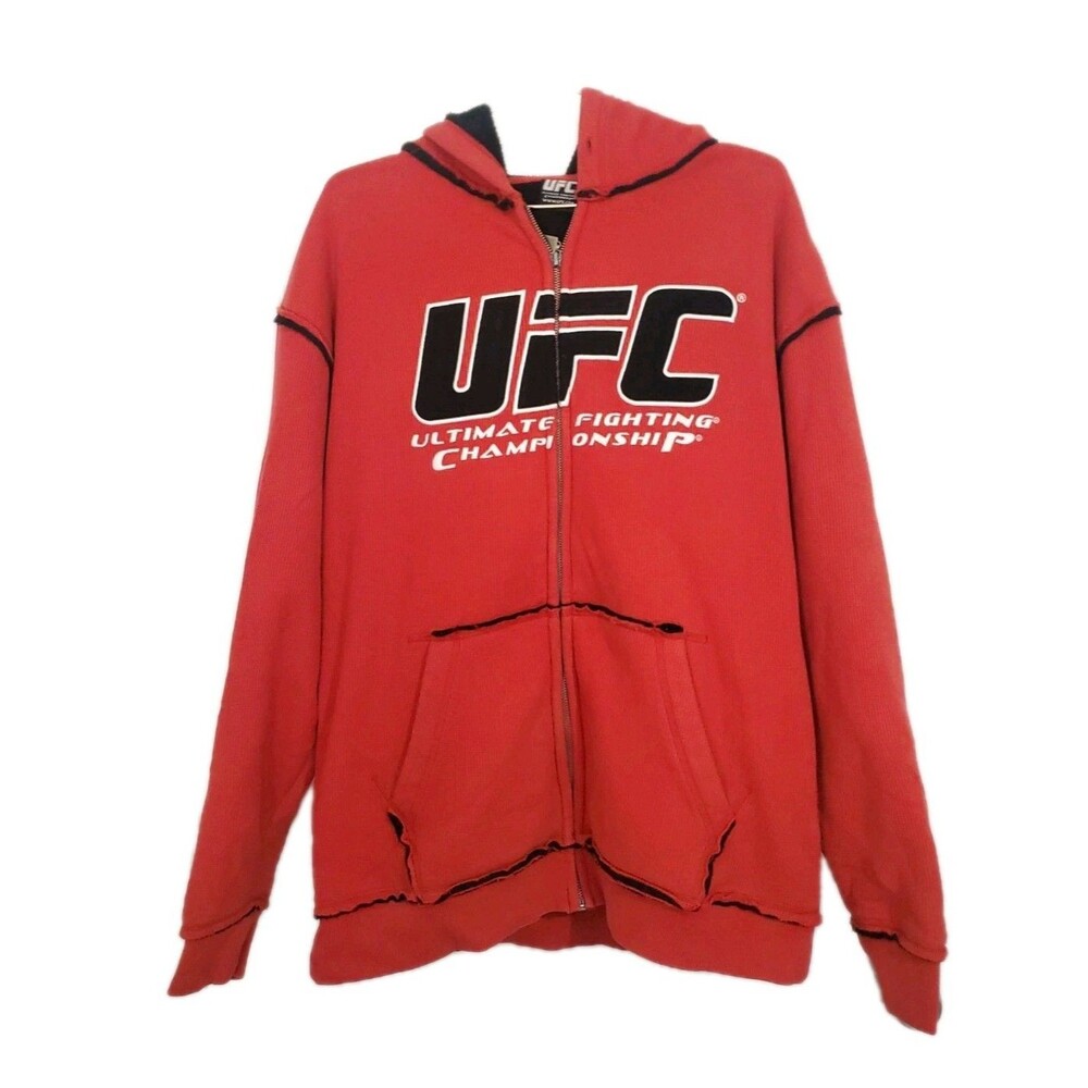Vintage UFC Hoodie Men’s L Red Full Zip Fleece MMA Sherpa Ultimate Fighting